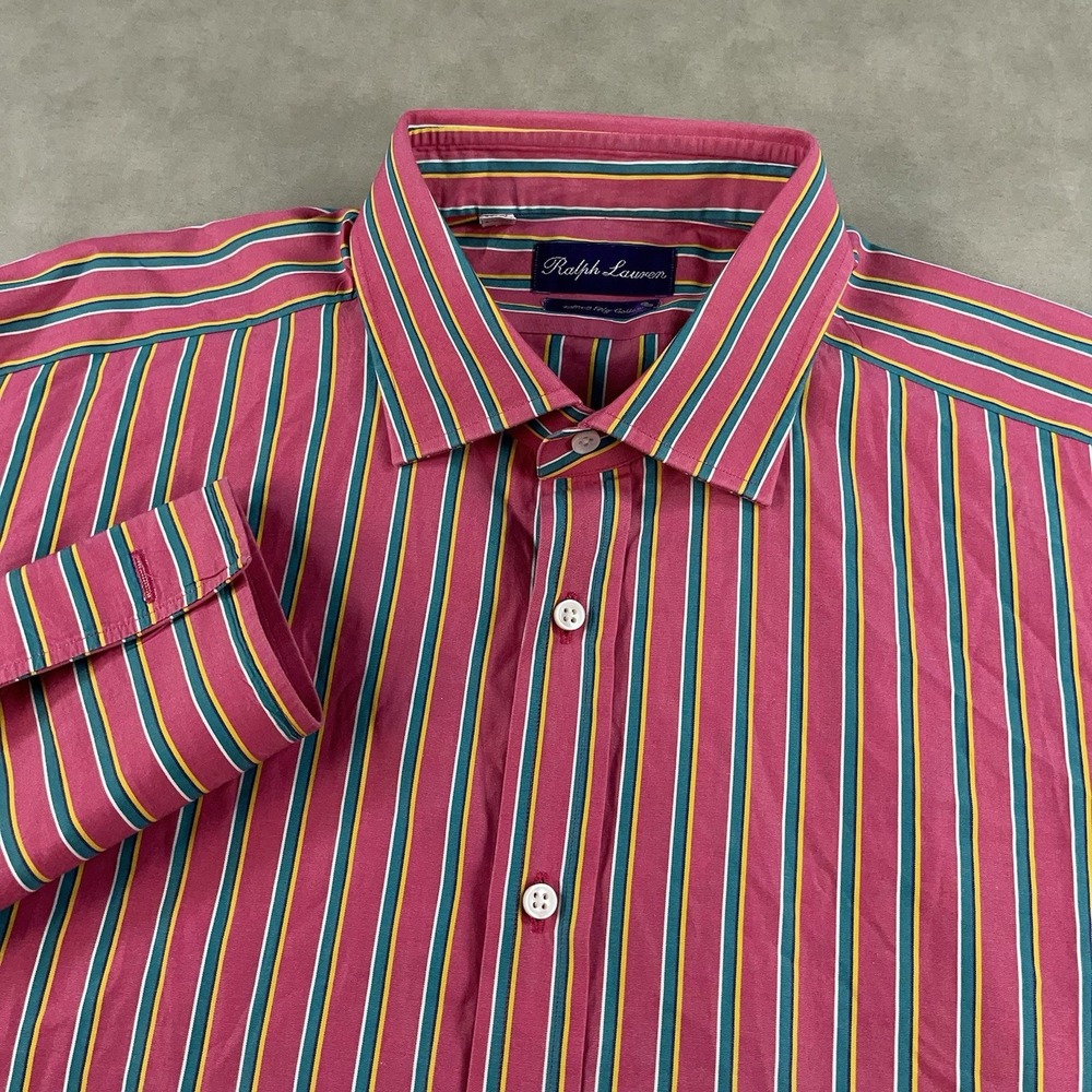 Ralph Lauren Purple Label Dress Shirt Mens 17 Pink Striped French Cuff Button Up